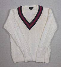 VTG Abercrombie Fitch V Neck Cable Knit Cricket Tennis Sweater Wool Large