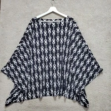 Chico's Poncho Top Women's L/XL Bit Bridle  Stretch Boat Neck Pullover Geometric