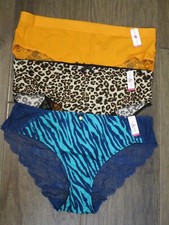 ASHLEY STEWART 3-PACK LACE BACK PANTIES IN ORANGE/BLUE/BLACK ANIMAL SIZE 14/16