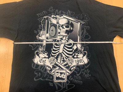 Vintage 90s Y2K 1995 Dub Skeleton DJ Street Shirt EUC 2XL Men's