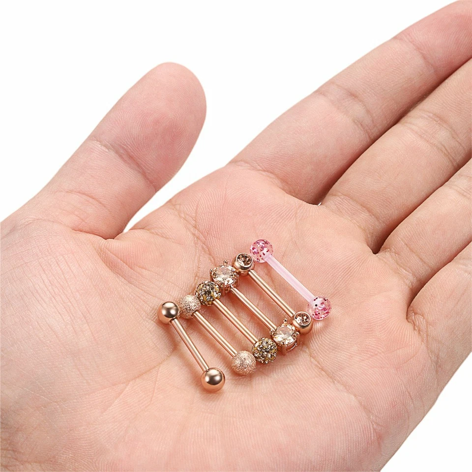 12PCS Surgical Steel CZ Nipple Tongue Rings Nipple Rings Barbell Body Piercing - Image 4 of 4