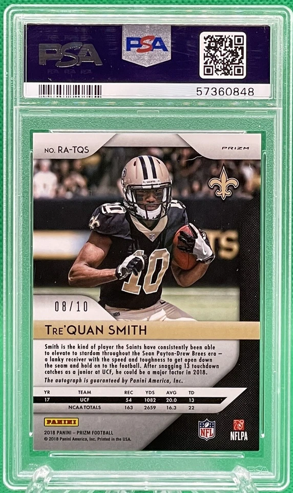 2018 Panini Prizm Tre’Quan Smith RC Rookie GOLD PRIZM AUTO /10 🏦 PSA 9 - Image 2 of 2