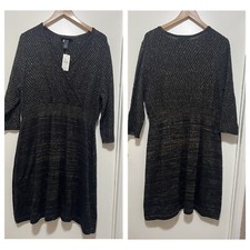 Lane Bryant Metallic Black Gold Surplice Sweater Dress Size 18/20 NWT