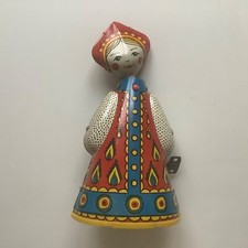 Vintage 1980 Moscow Olympics tin plate clockwork Russian doll