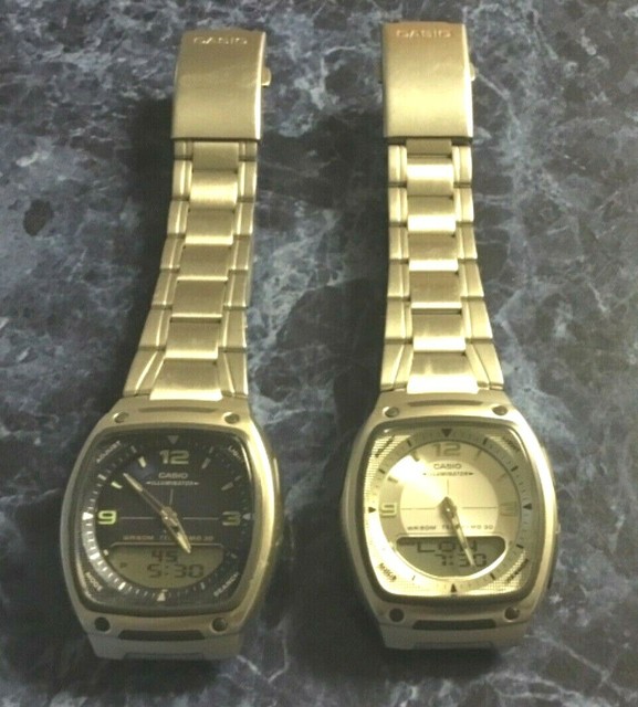 Pair Men's Casio Illuminator Telememo 30 World Time Silver Tone Watches | eBay