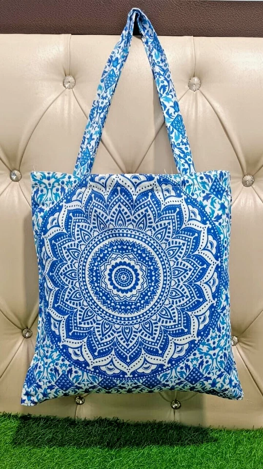 Bolso de hombro azul mandala de algodón indio para mujer Bolso hecho a mano Jhola Bolso Cartera Foto 4 de 4
