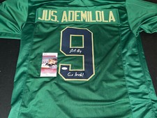 Justin Ademilola Notre Dame Irish Auto Signed Green Jersey JSA COA 