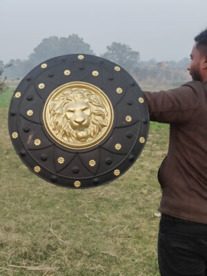 22'' Lion Face Medieval Knight Armor Solid viking black & gold round shield