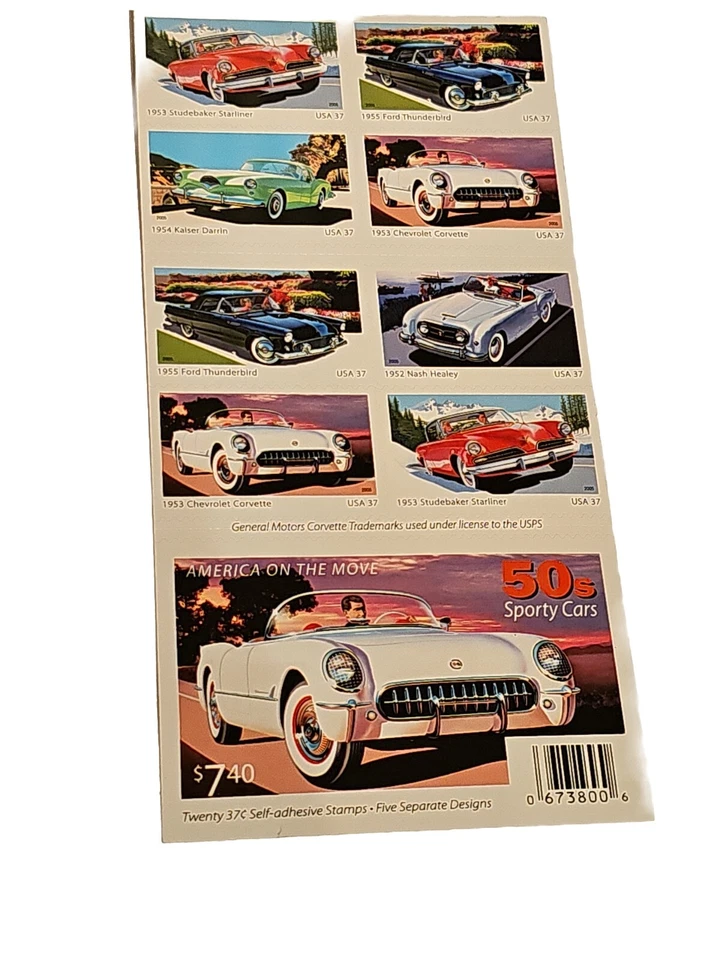 Estate Find - 50s SPORTY CARS...BOOKLET...PANE OF 20 (37c) STAMPS - Image 2 of 4