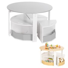 Kindertisch mit 4 Stühlen, Kindersitzgruppe mit Stauraum Kindermöbel