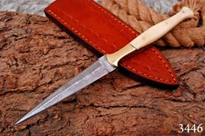 Custom Handmade Damascus Steel Knife Fixed Blade With Leather Sheath