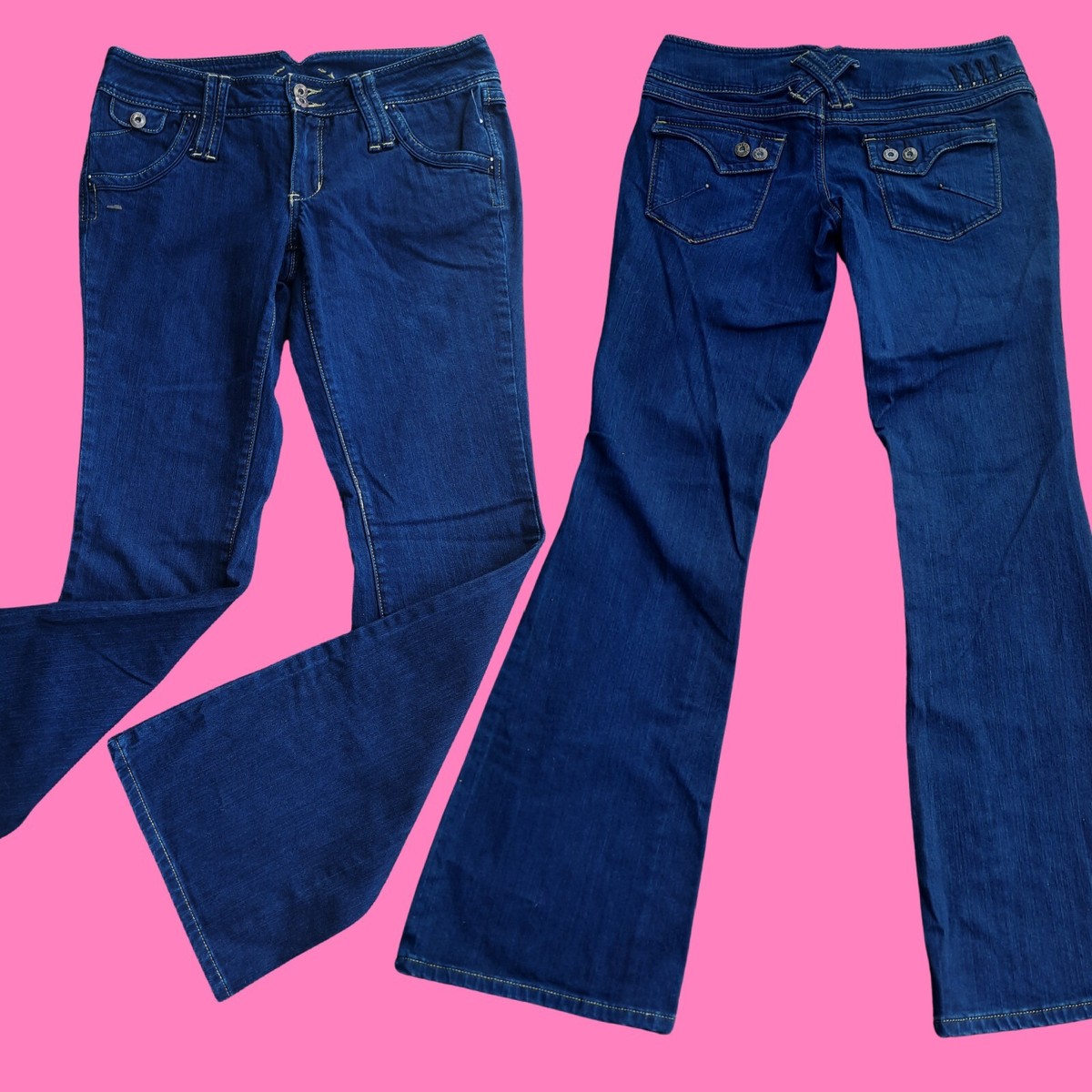 Y2K low Rise Bootcut Flare Jeans Dark Wash Flap Pockets US