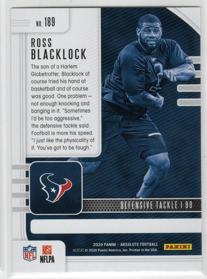 ROSS BLACKLOCK 2020 PANINI ABSOLUTE RETAIL ROOKIE RC HOUSTON TEXANS $1. ...