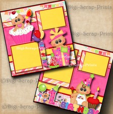1ST BIRTHDAY GIRL baby 2 premade scrapbook pages paper piecing DIGISCRAP A0032