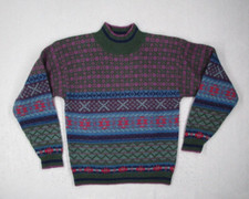 Vintage Woolrich Sweater Women Medium Purple Fair Isle Mock Neck Wool Grandma