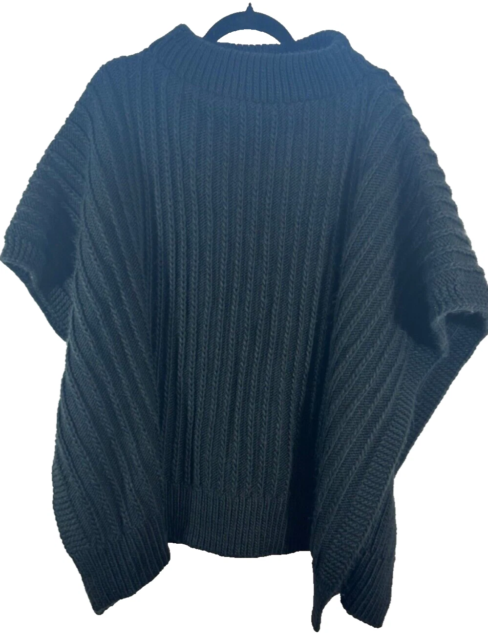 REBECCA MINKOFF Ribbed Lux Knit Cozy Poncho Sweater Chic Lagenlook One Siz Black