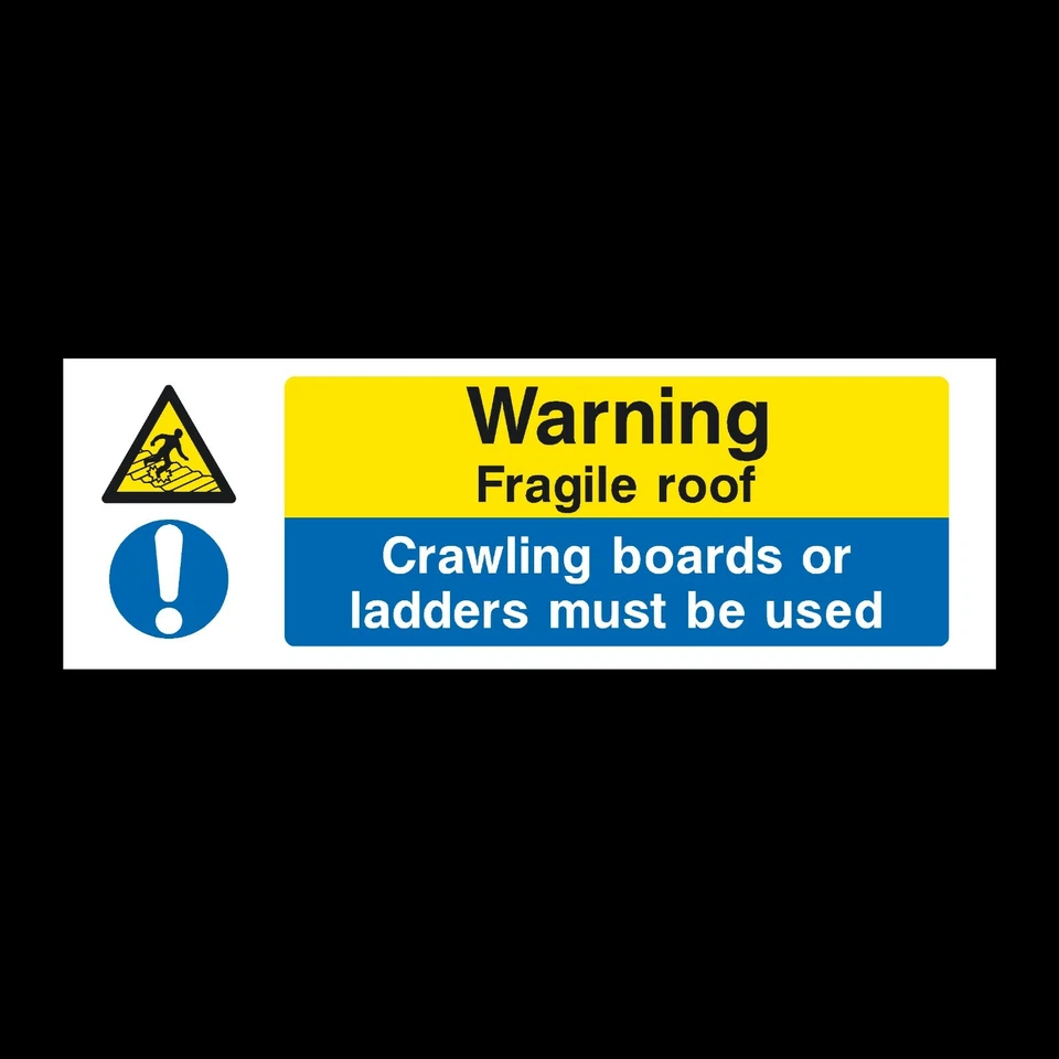 HEALTH&SAFETYDIRECT Warning Fragile Roof 300x100mm Plastic Sign OR Sticker (MP9)
