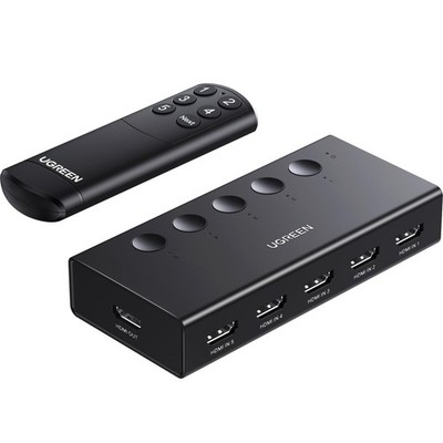 UGREEN HDMI Switch 5 in 1 Out 4K@60Hz, Splitter with Remote 5 Port Black 
