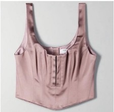 Babaton Corset Top Womens 4 Mauve Cropped Tank Satin Zip Back Aritzia Boned