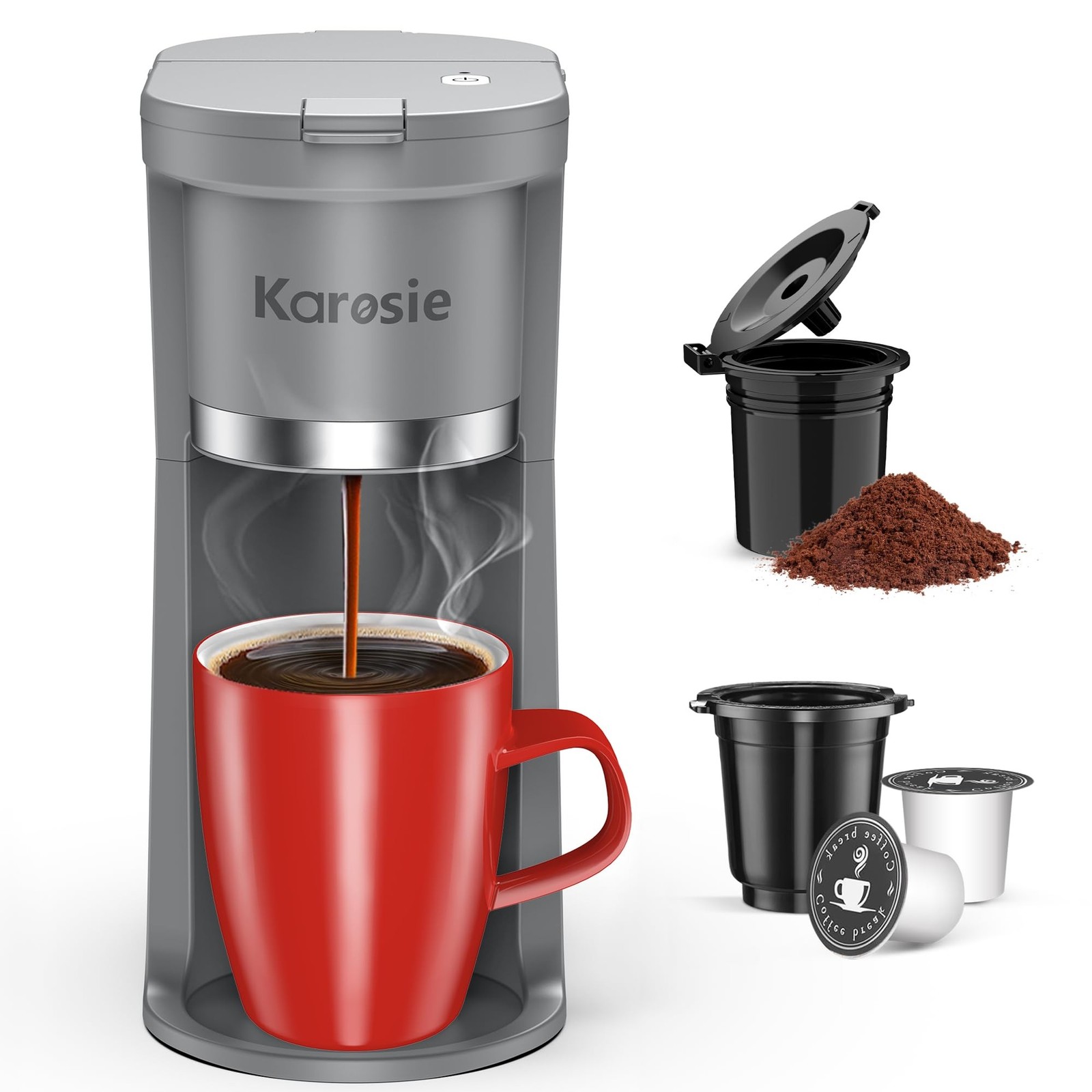 Small Single Serve Coffee Maker, Fast Brew for K-Cup & Ground Coffee, 6-12 Oz...