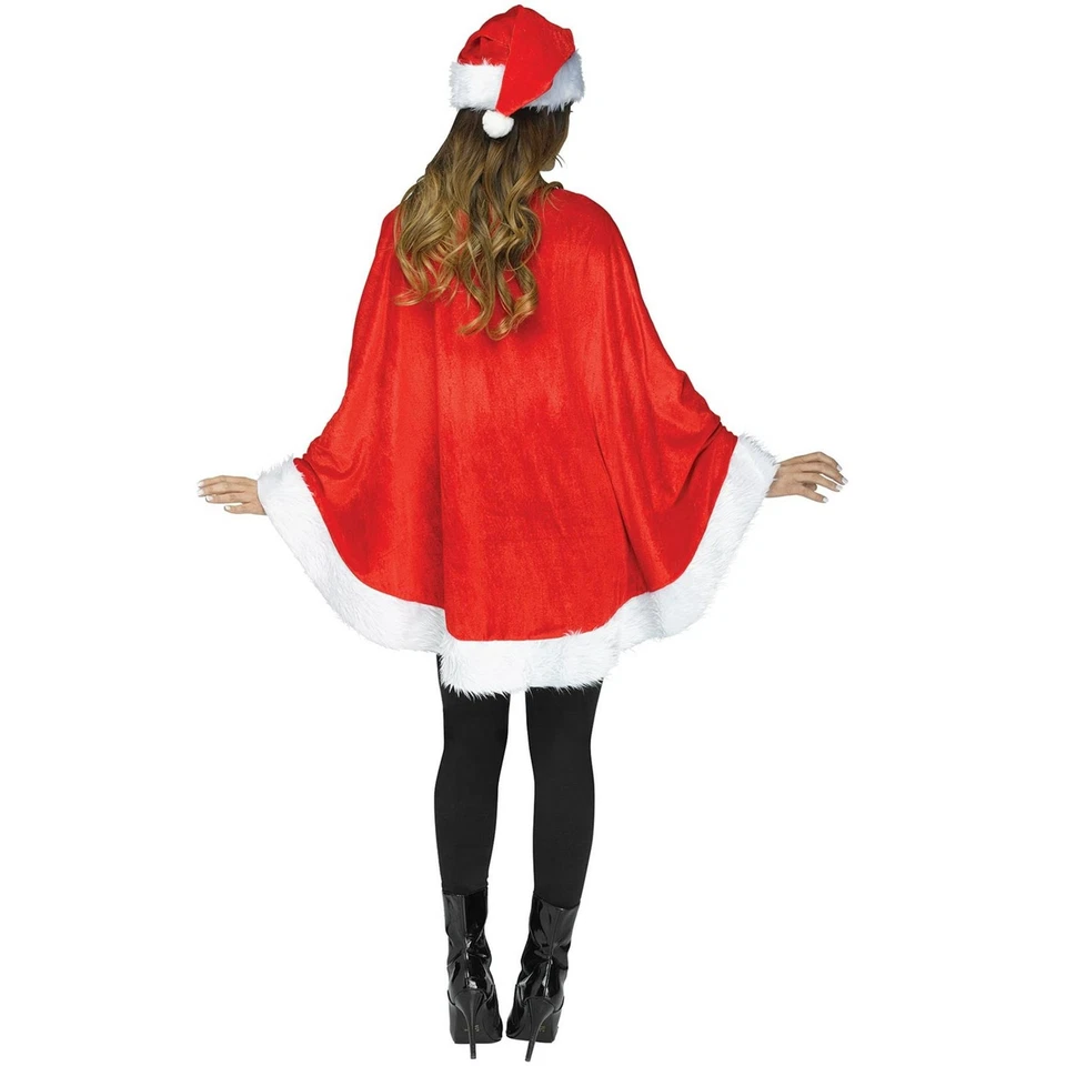 Poncho Disfraz de Peluche Mrs Santa Claus Mujer Adulto Navidad Vacaciones - Talla 4-14 Foto 2 de 2