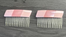 Vintage Soft Pink Hair Comb Set Decorative Side Comb Retro Hair Accessory 1980s