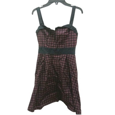 Hot Topic S Burgundy Black Check Fit & Flare Dress