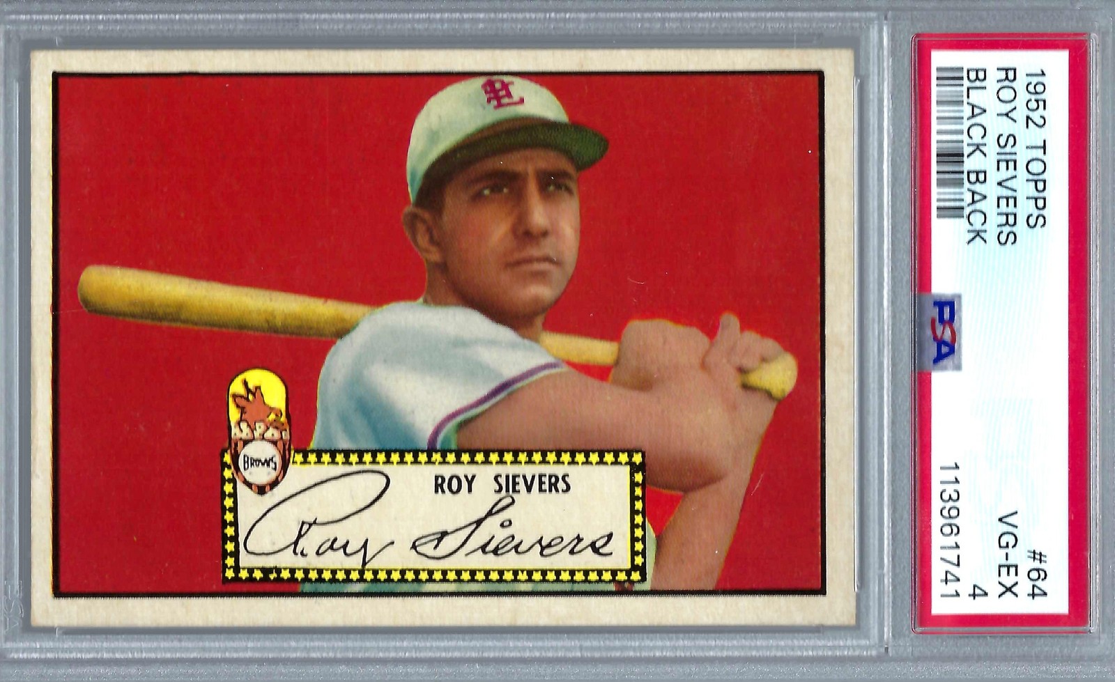 1952 Topps #064 PSA 4 Roy Sievers Browns Black Back 64 Nice!