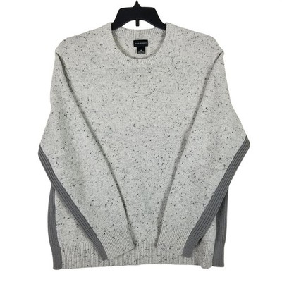 Club Monaco Crewneck Sweater Mens Large Grey Donegal Wool Blend Ribbed Panels