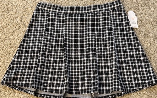 WONDER NATION Black and White Plaid Skirt Size XXL 18 Elastic Waist NWT