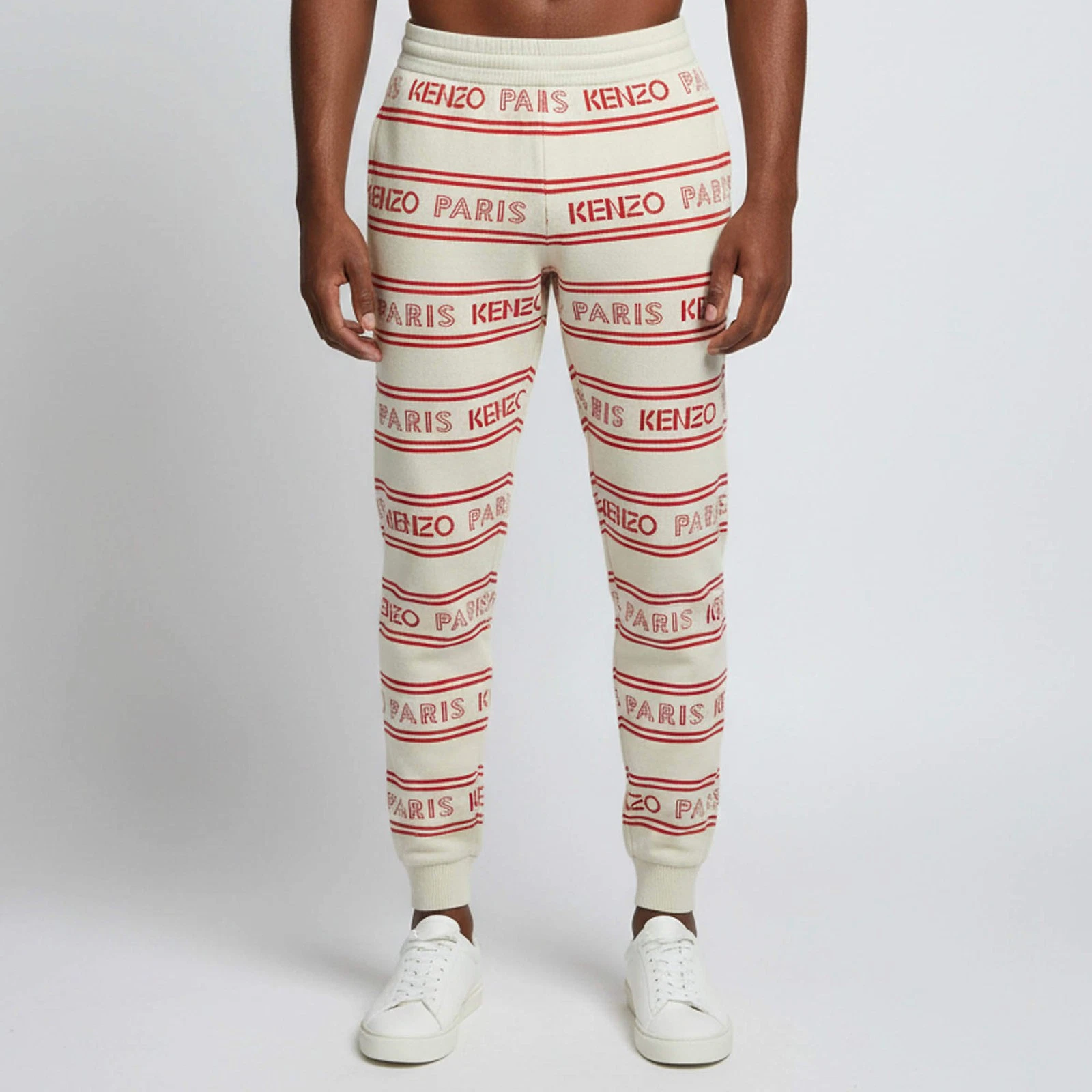 Kenzo Beige All Over Logo Cotton Knit Jogger Pants S