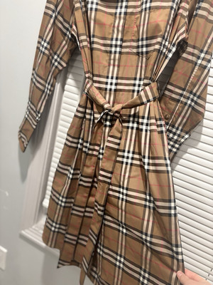 NWT BURBERRY Ivery Taupe BROWN CHECK COTTON BELTED DRESS US 4 $910