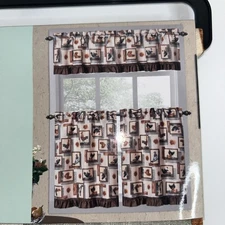 3pc Kitchen Curtain Set (Roosters and Hens) 2 Tiers 28” X 35” Valance 58” X 16”