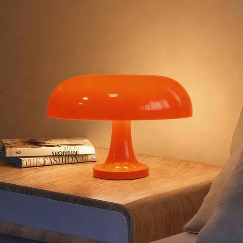 Retro Orange Mushroom Lamp for Bedroom Nightstand Mid Centu…