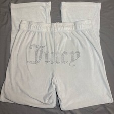 Juicy Couture White Velour Lounge Pants Rhinestone Logo Size L