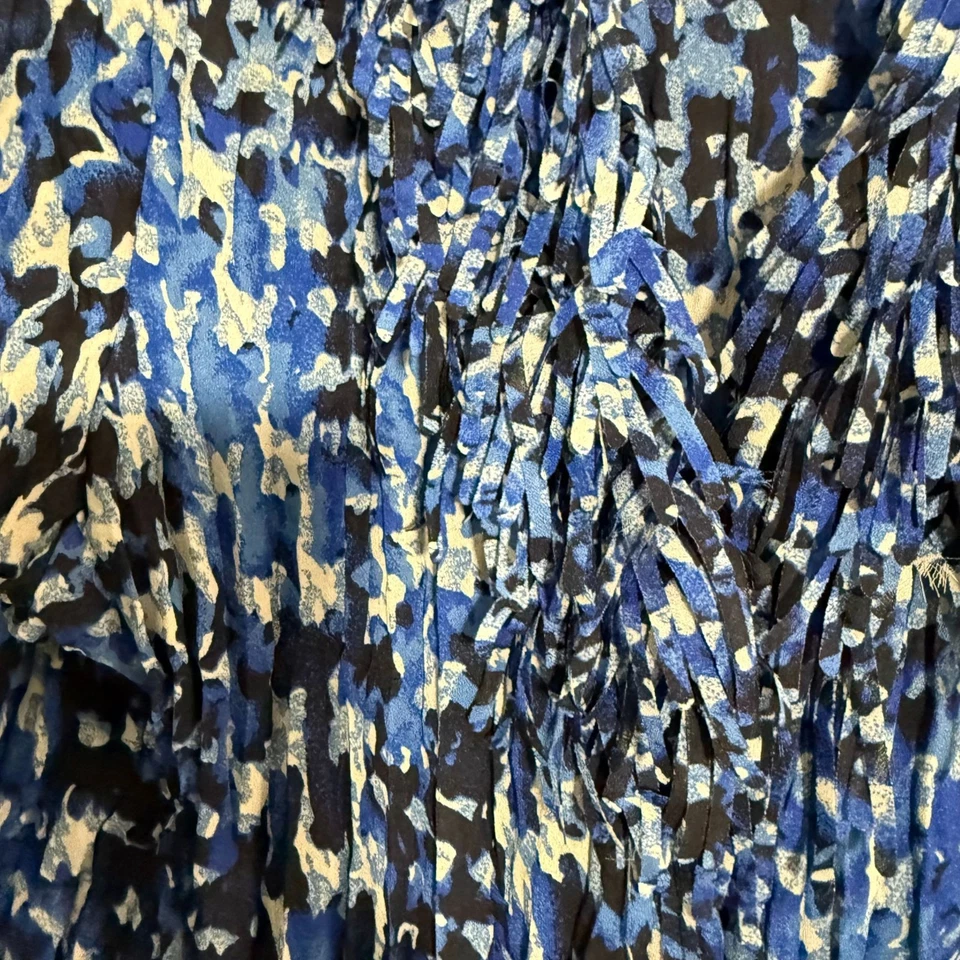 Blusa túnica de manga larga con cuello en V con flecos Agora para mujer Talla 1X Azul Negro Foto 4 de 4