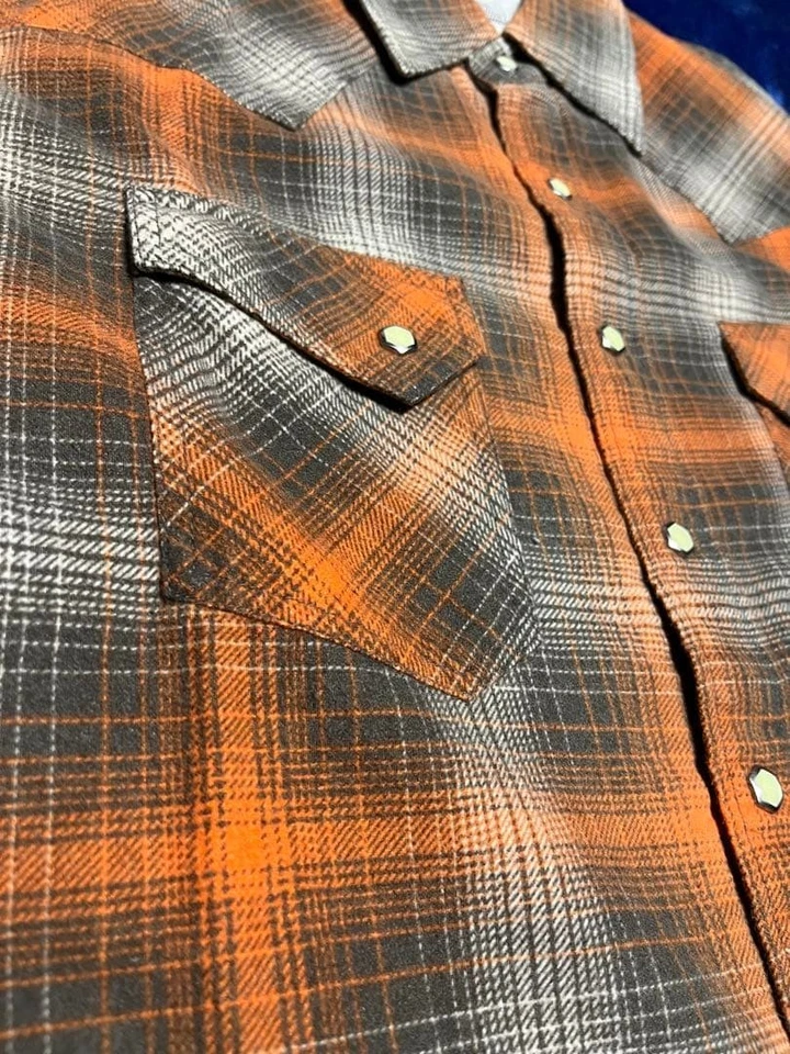 Camisa de franela THE FLAT HEAD Camisa Western en naranja y marrón talla 38/M Usada JP Foto 4 de 4