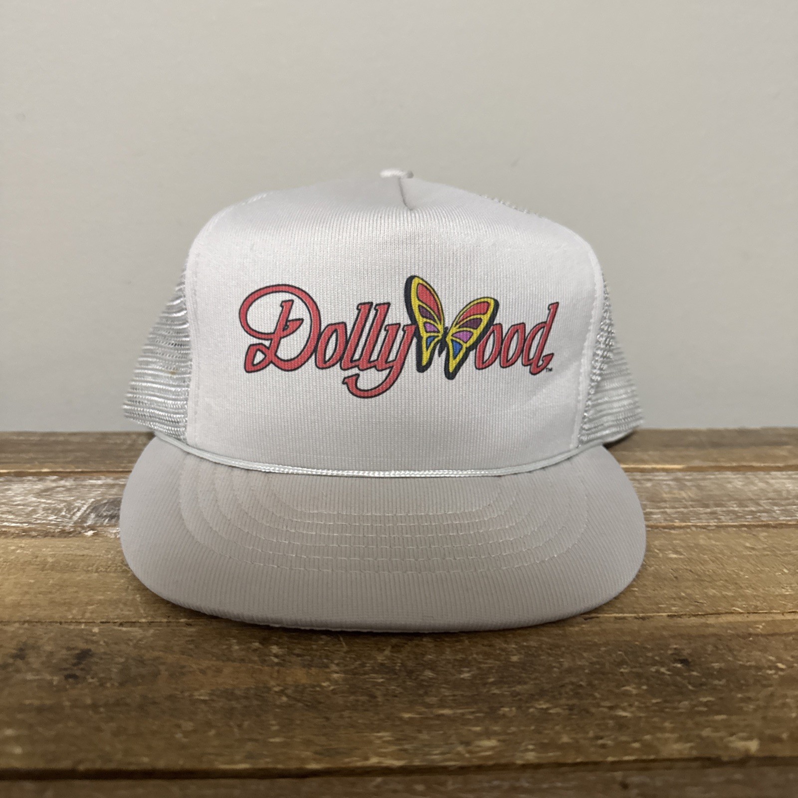 Vintage Dollywood Trucker Hat Butterfly Logo Gray Snap Back Cap