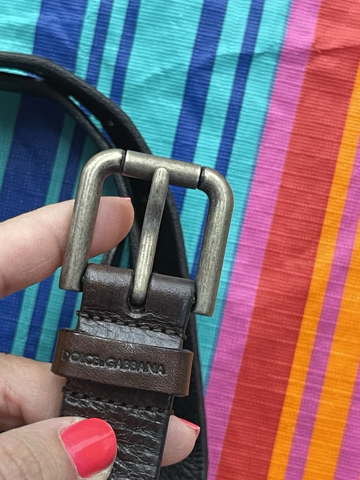 Cinturón Vintage Dolce Gabbana Cuero Marrón Diseño Mínimo Delgado Talla 36 90cm H47 Foto 4 de 4