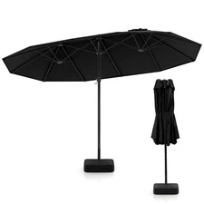 15FT Double-Sided Twin Patio Umbrella Sun Shade Outdoor Crank Market Base Black