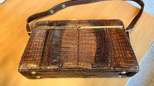 Vintage 1950s-Brown Alligator Bag Gold Tone Clasp