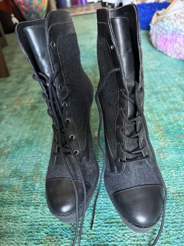 Botines con cordones victorianos góticos tacón plataforma negro Pour La Victoire talla 7,5 Foto 3 de 4