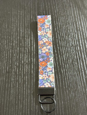 Blue Flower Fabric Keychain with Black metal