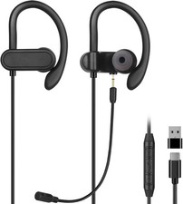 USB C  A Earbuds with Boom Mic for Smartphones  Computers, Wired Black