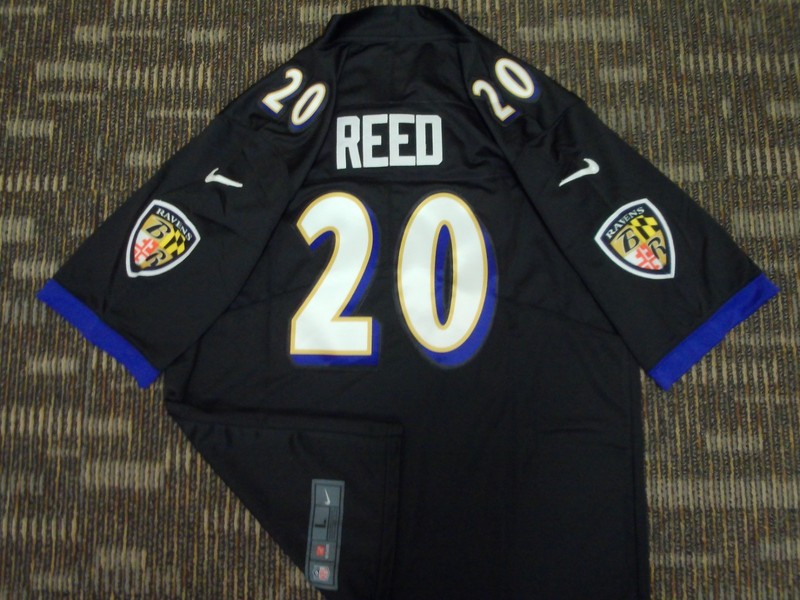 SEWN ED REED #20 BALTIMORE RAVENS BLACK AFC NORTH NFL MENS GAME FOOTBALL JERSEY
