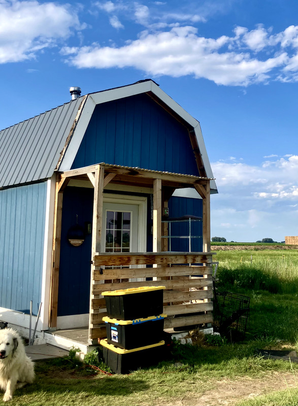 Tiny house for sale - on skids (12x24ft) 95% Finished, Blue, with small porch 