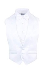 White Low Cut Satin Backless Tuxedo Vest  Bow Tie - 3 Button Front One Size