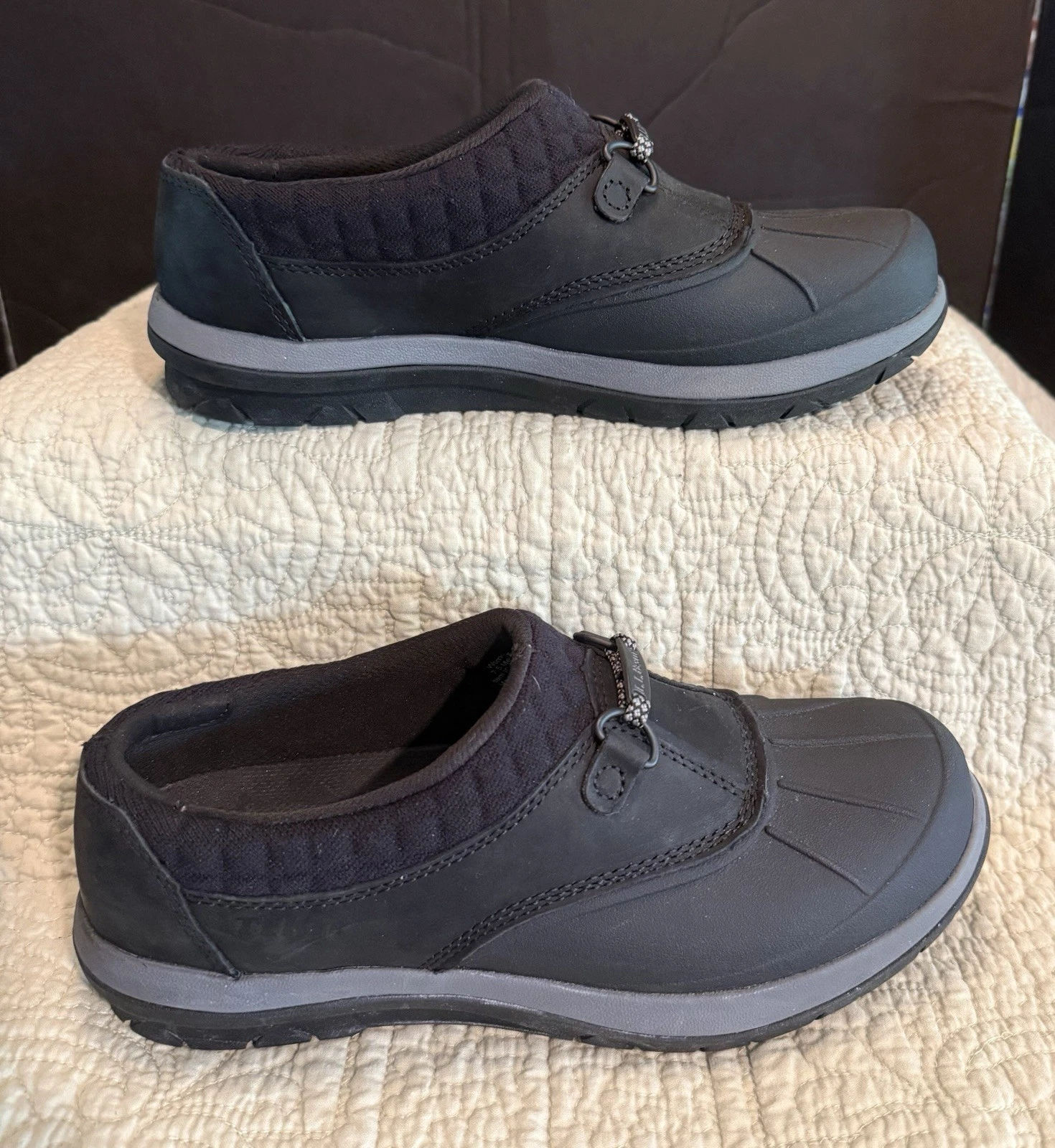 LL Bean Storm Chaser Tek 2.5 Black Slip On Leather Waterproof Shoes Women Sz 7.5