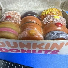 DUNKIN DONUTS Vintage  Box of a Dozen Tiny Donuts Fridge Magnet 1980's 