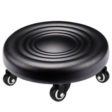 Low Rolling Stool With Wheels PU Leather Cushion Heavy Duty Steel Black